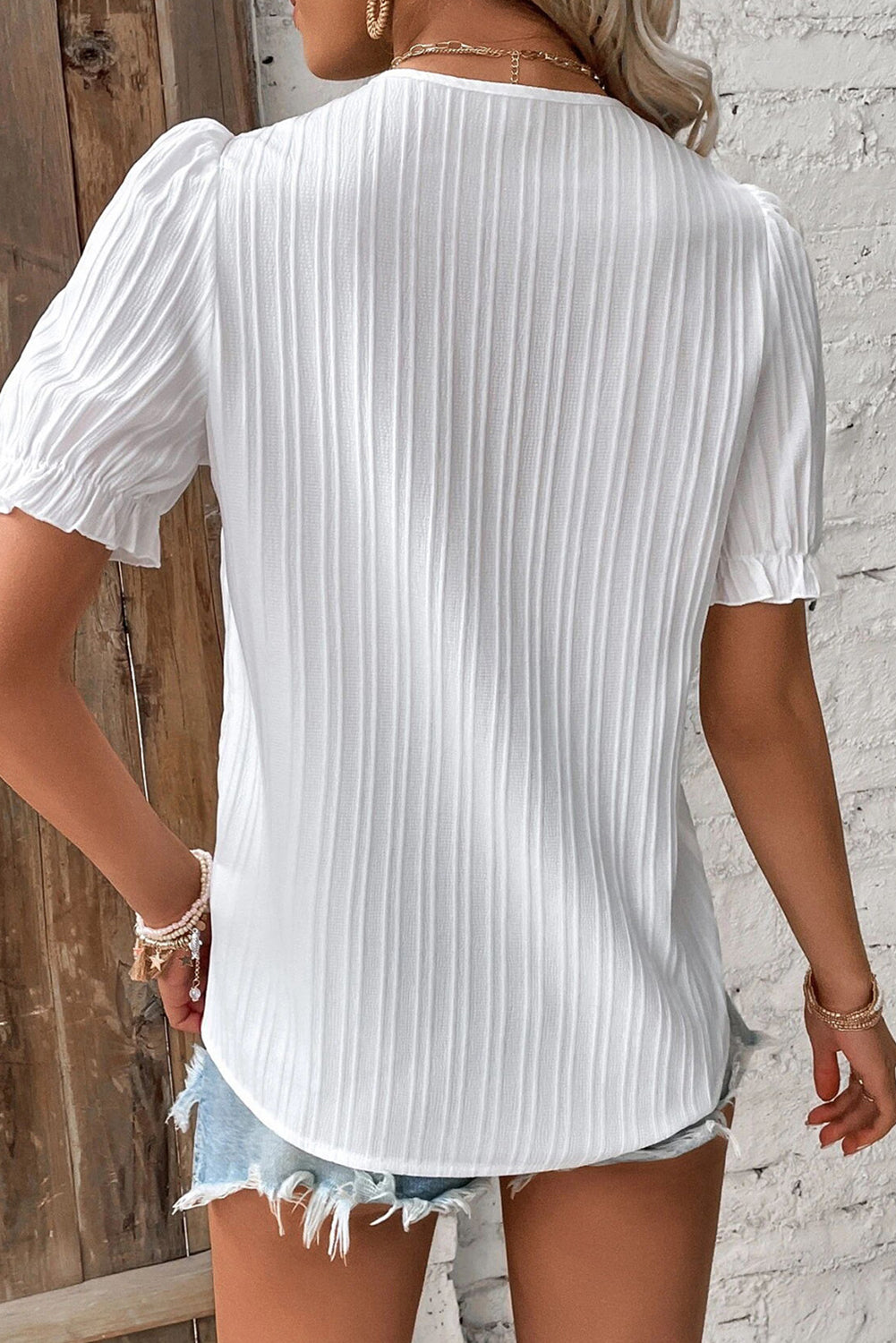 White Hollow Out Lace Patchwork Short Sleeve Blouse