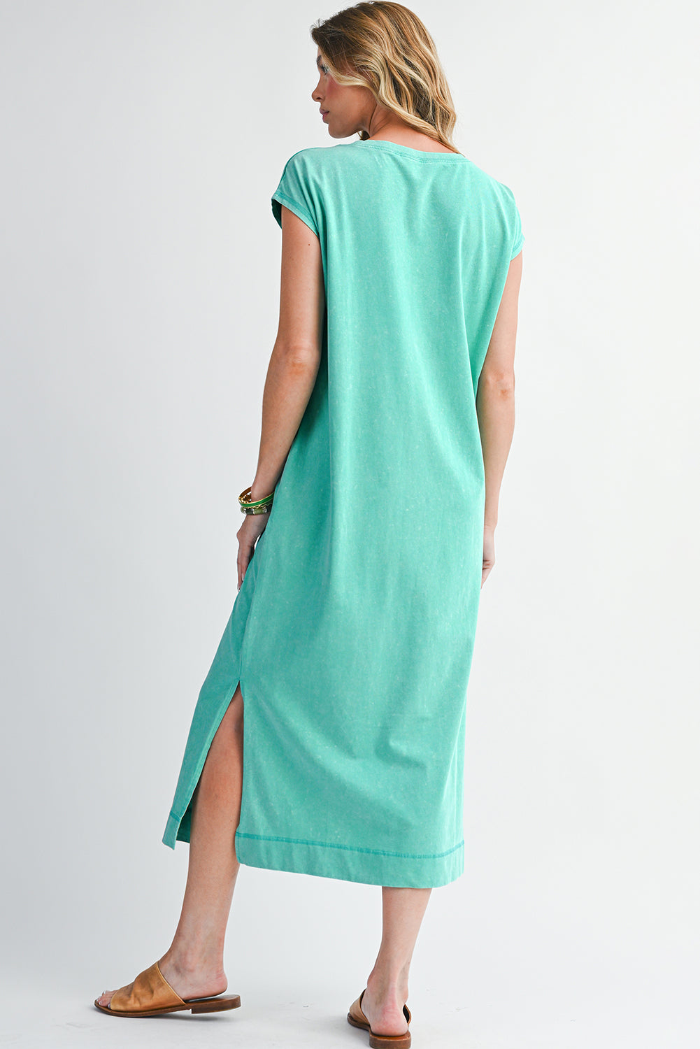 Clearly Aqua Mineral Wash Pocketed T-shirt Dress