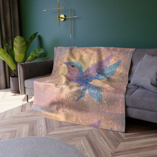 Crushed Velvet Blanket - Pink Hummingbird