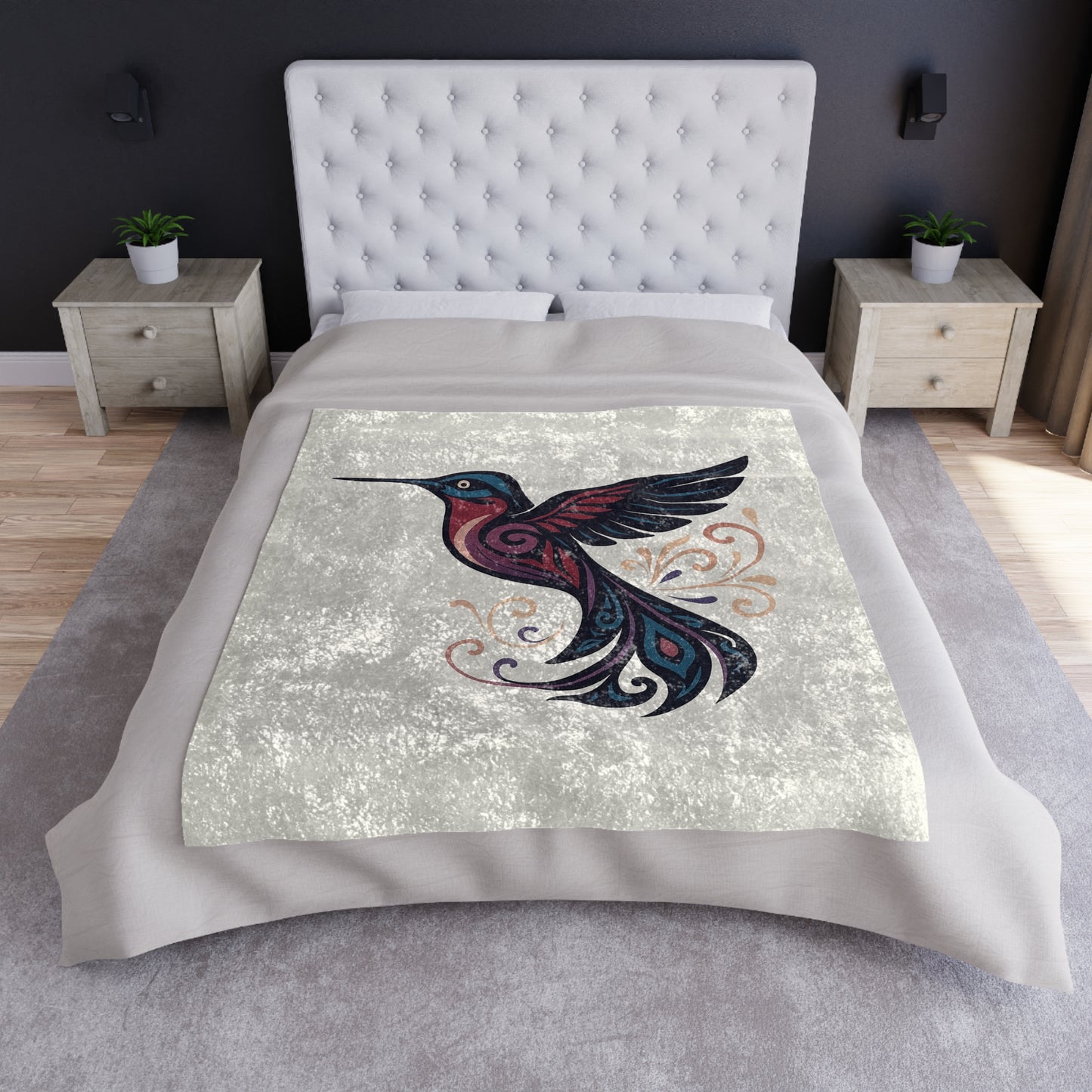 Crushed Velvet Blanket - Blue Hummingbird