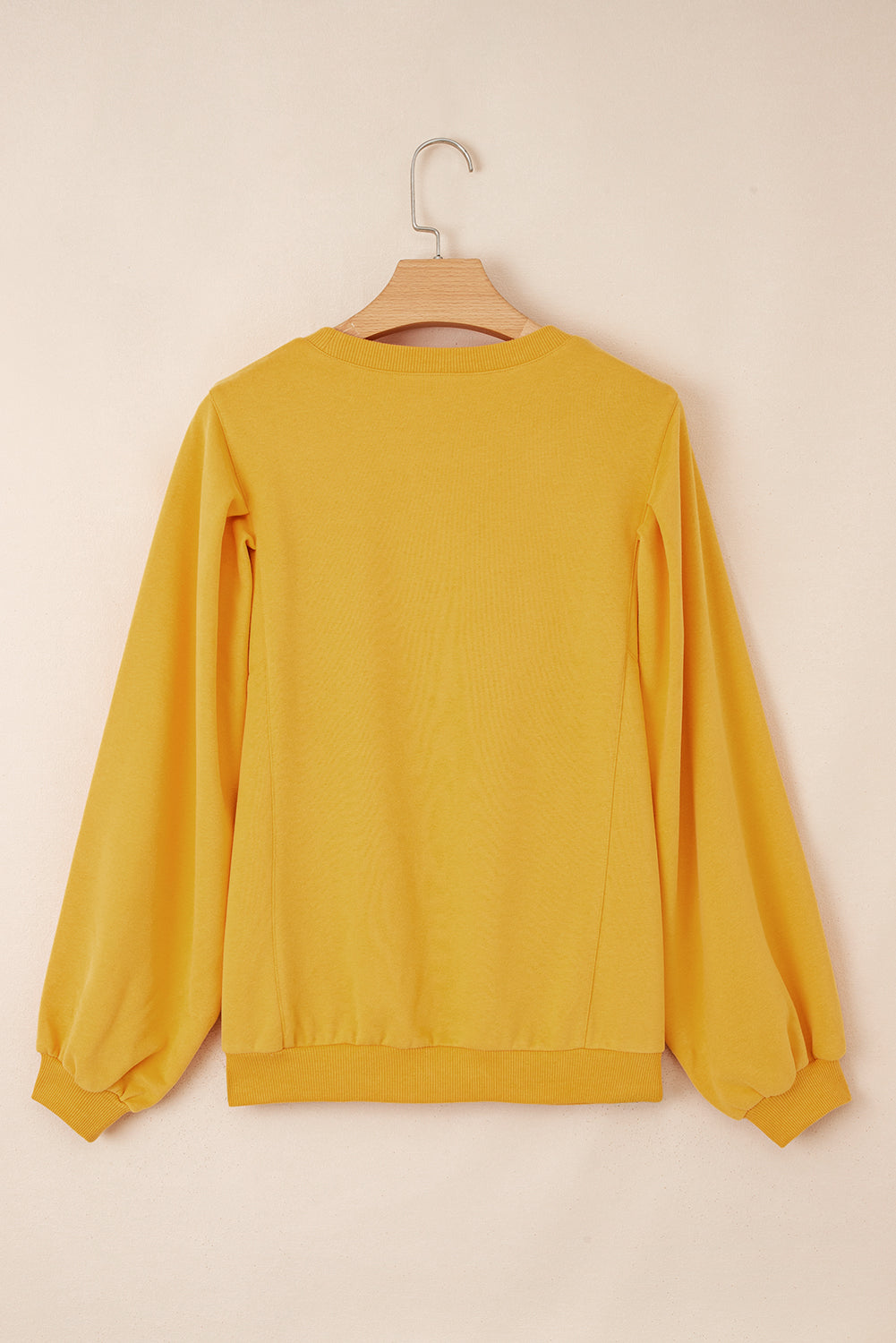 Citrus Balloon Sleeve Pullover Solid Color Sweatshirt