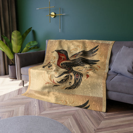 Crushed Velvet Blanket - Gold Hummingbird