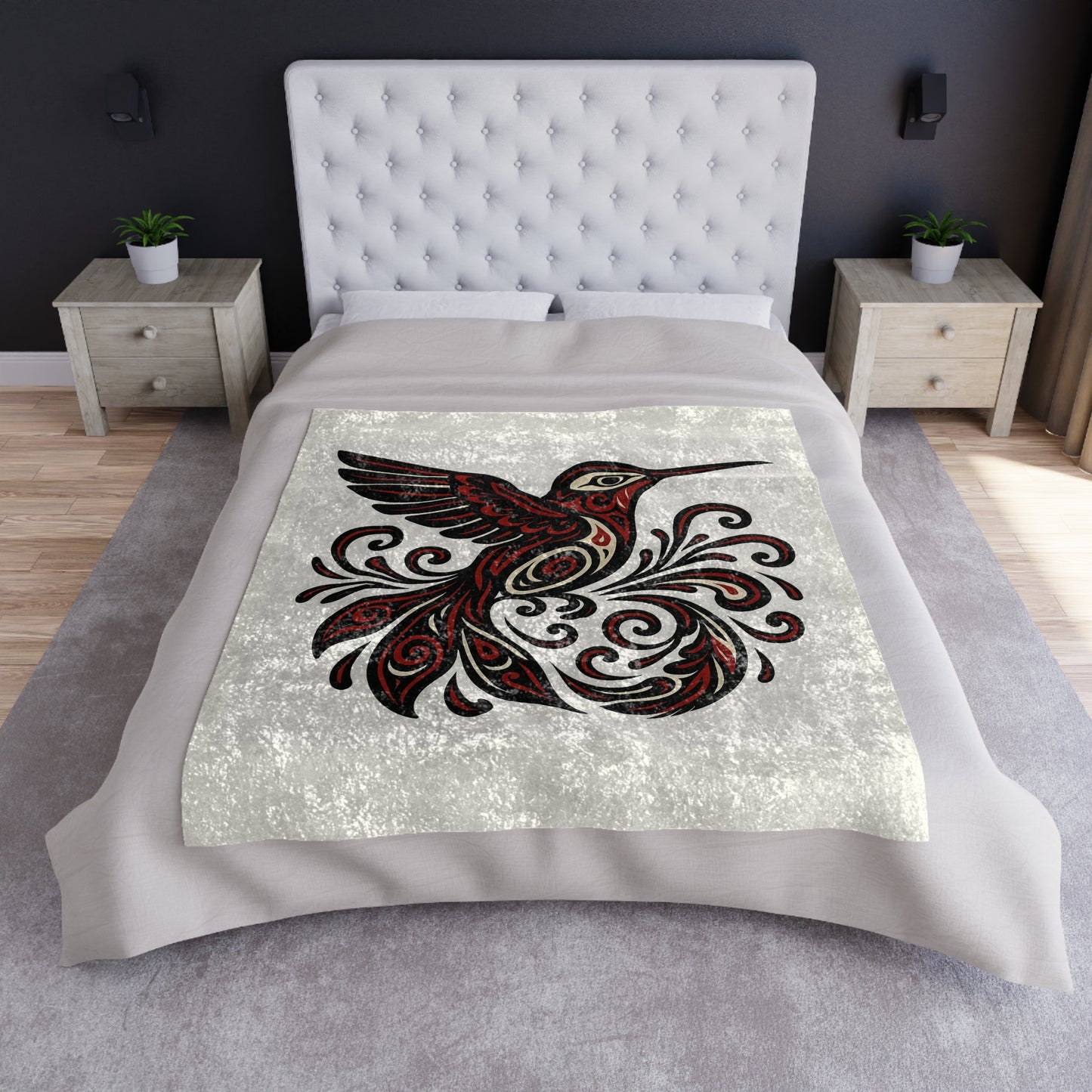 Crushed Velvet Blanket - Red Hummingbird