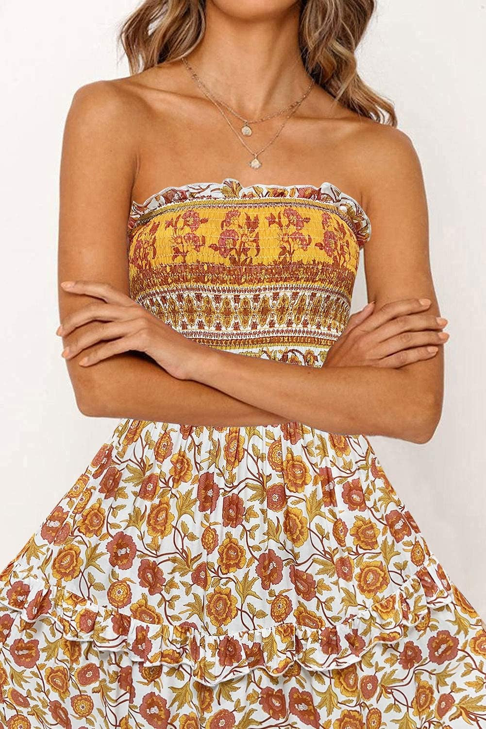 Women'S Summer Strapless Dress off Shoulder Sleeveless High Waist Solid Color Beach Long Dresses