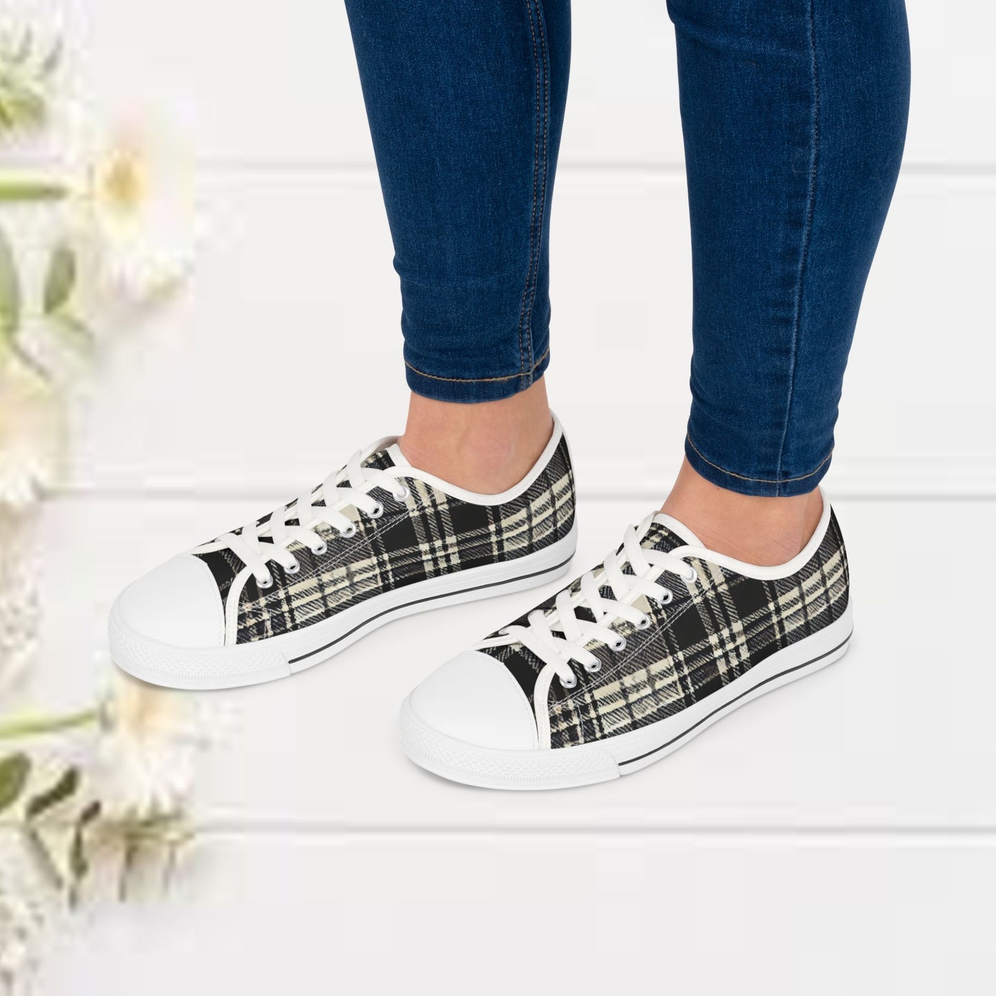 Low Top Sneakers - PrairieSpirits Collection, Plaid Blk