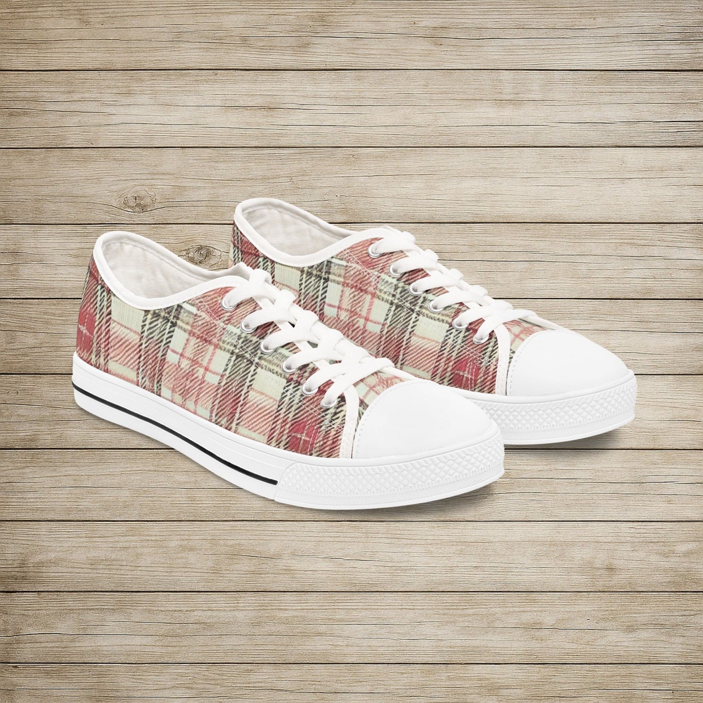 Low Top Sneakers - PrairieSpirits Plaid Collection, Plaid Pink
