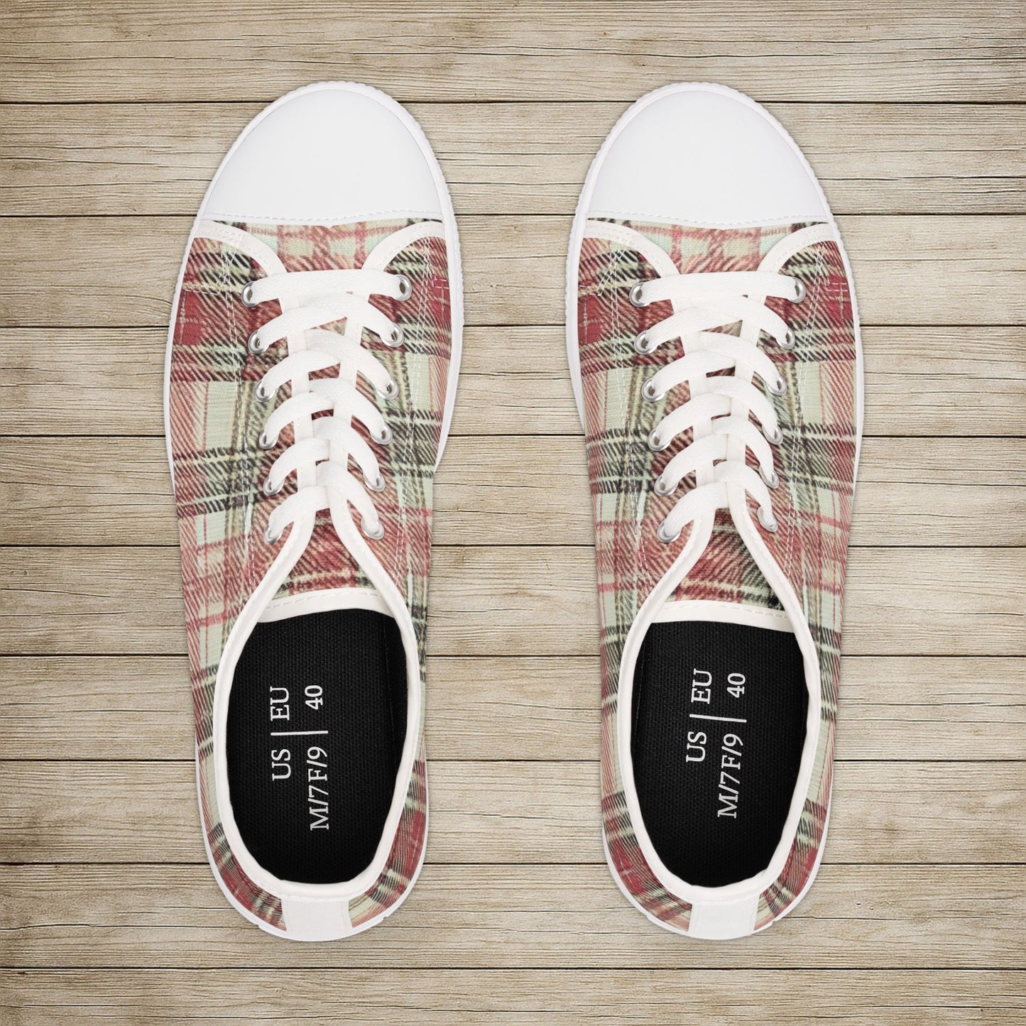 Low Top Sneakers - PrairieSpirits Plaid Collection, Plaid Pink