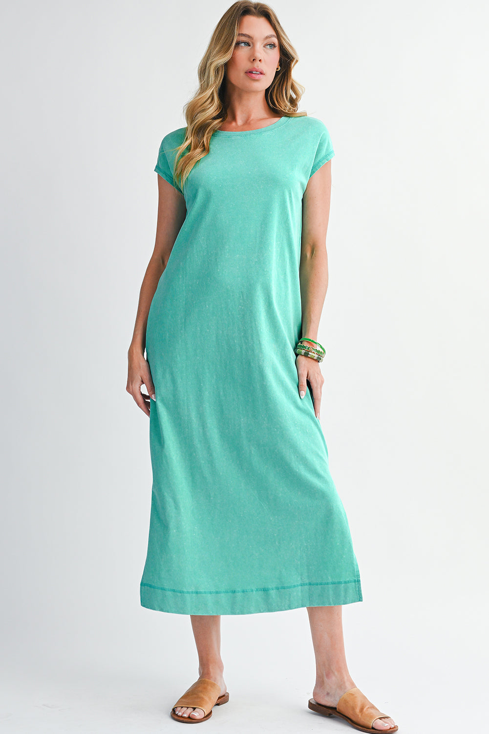 Clearly Aqua Mineral Wash Pocketed T-shirt Dress