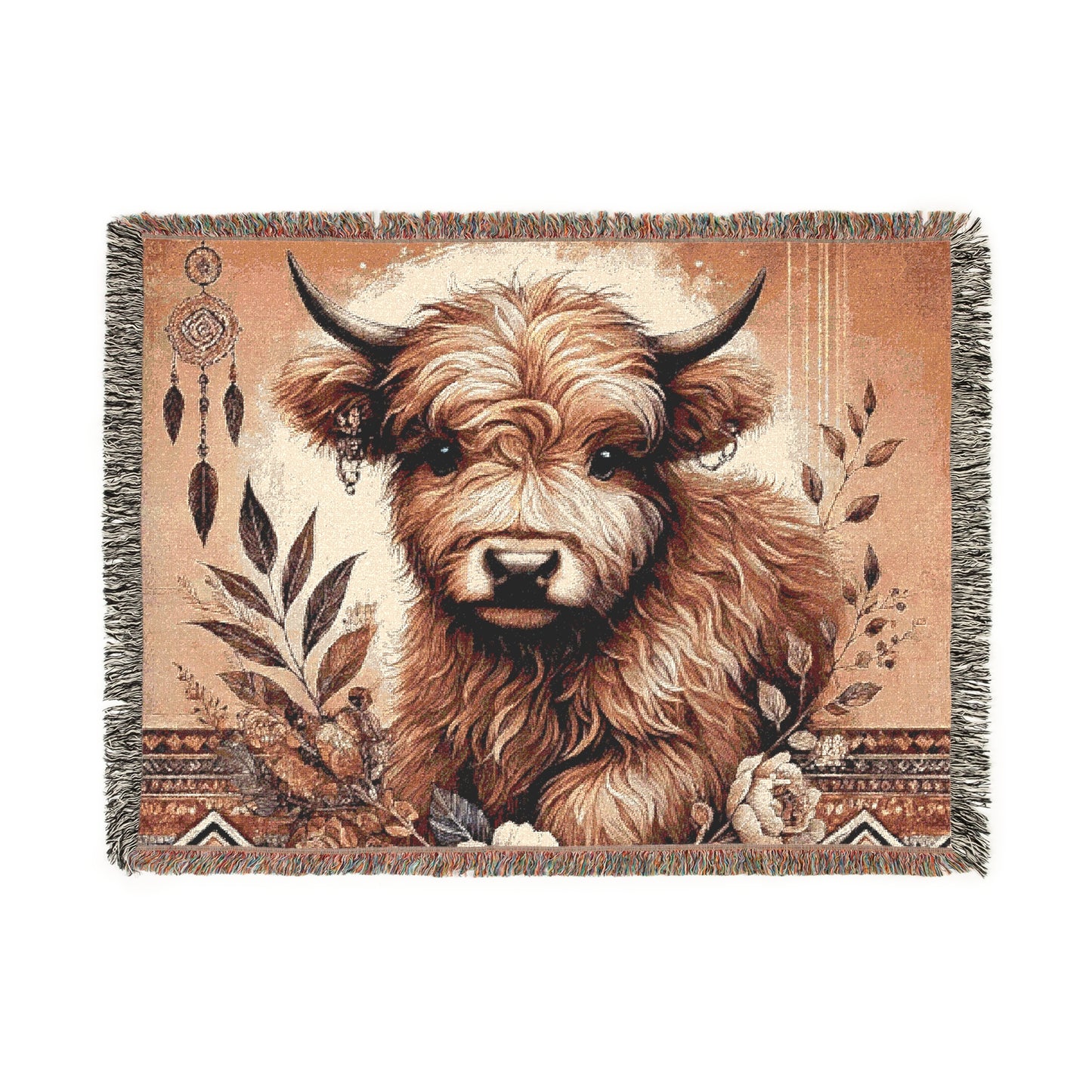 Woven Blanket - PrairieSpirits Boho Cow Print Collection