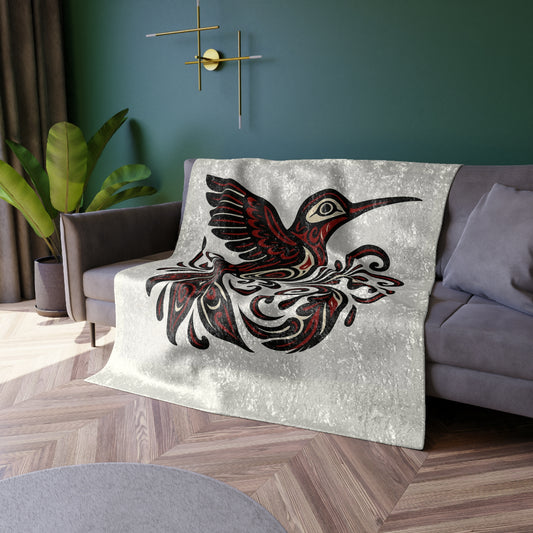 Crushed Velvet Blanket - Red Hummingbird