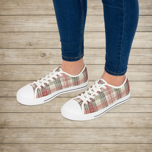 Low Top Sneakers - PrairieSpirits Plaid Collection, Plaid Pink