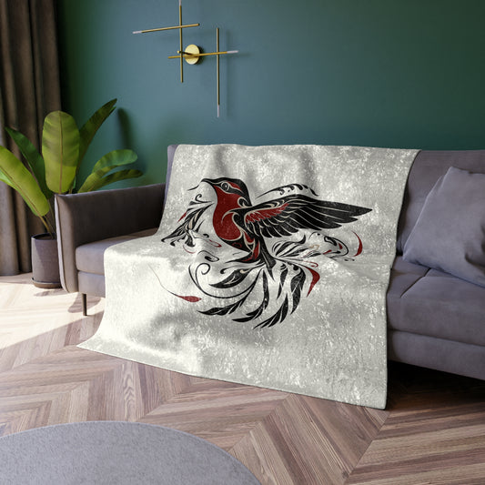 Crushed Velvet Blanket - Black Hummingbird