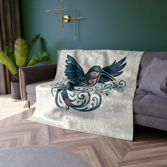 Crushed Velvet Blanket - Turquoise Hummingbird