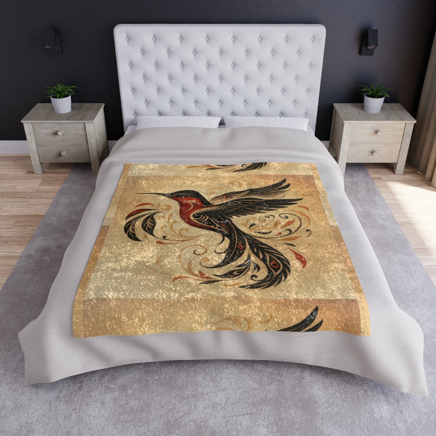 Crushed Velvet Blanket - Gold Hummingbird