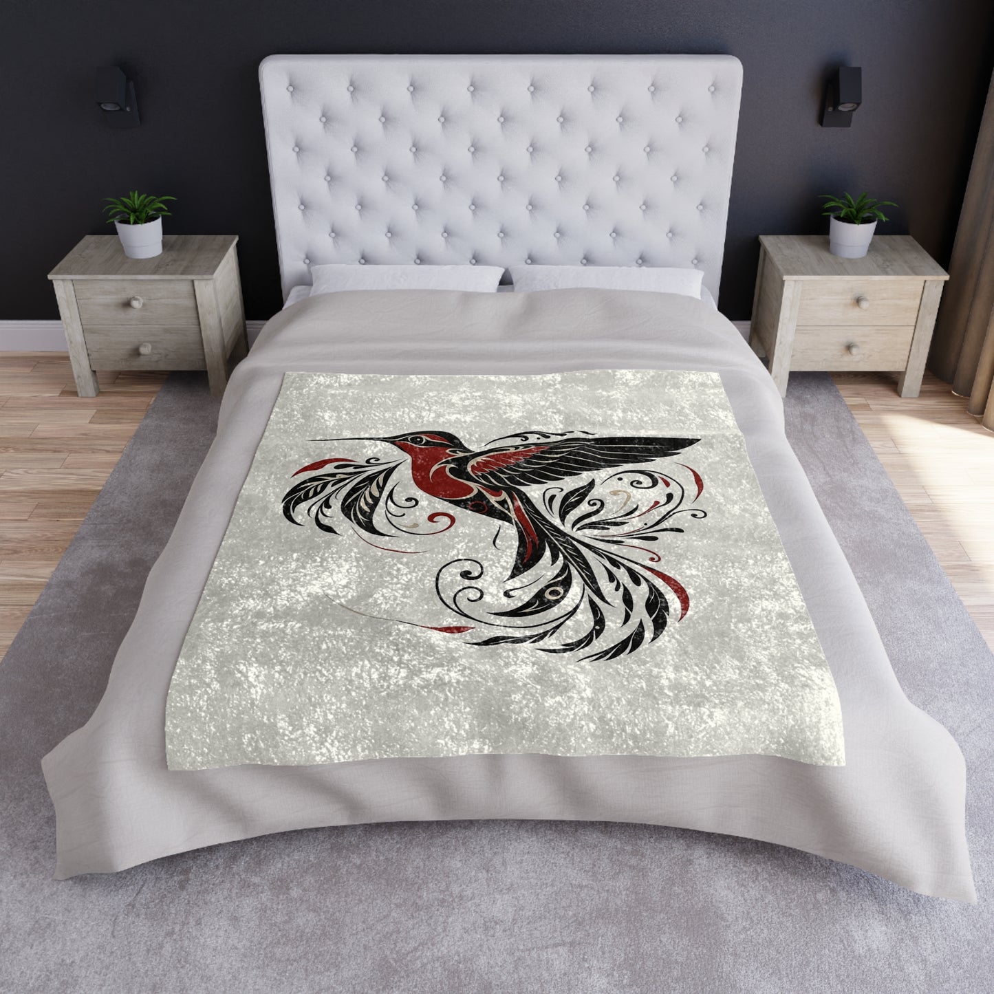 Crushed Velvet Blanket - Black Hummingbird