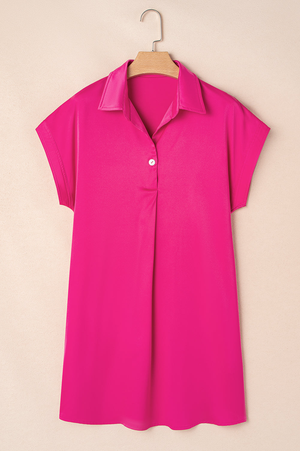 Rose Red Buttoned Collar Shift T Shirt Dress