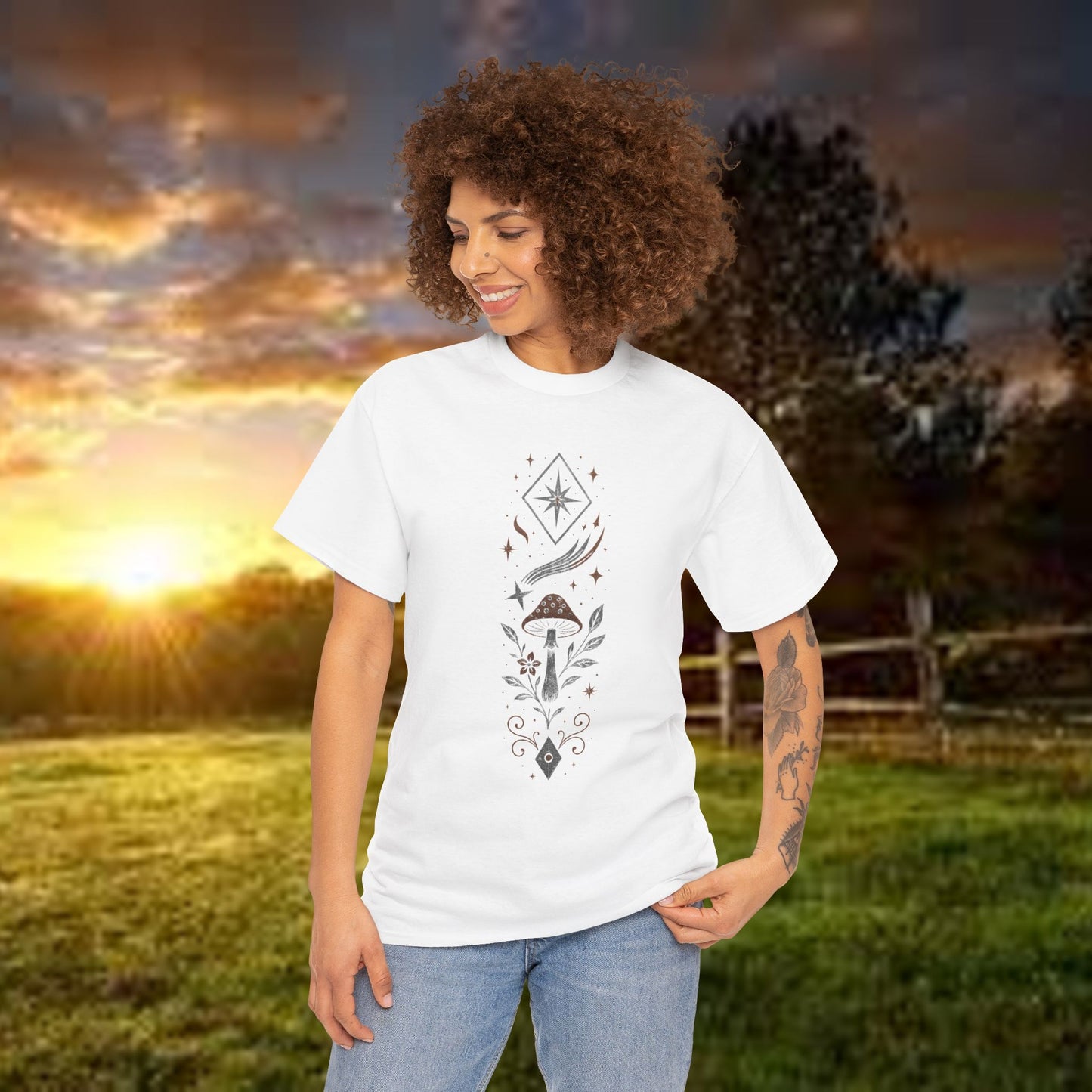 Boho Tee - Stardust Bloom, Portal of the Shroom Design