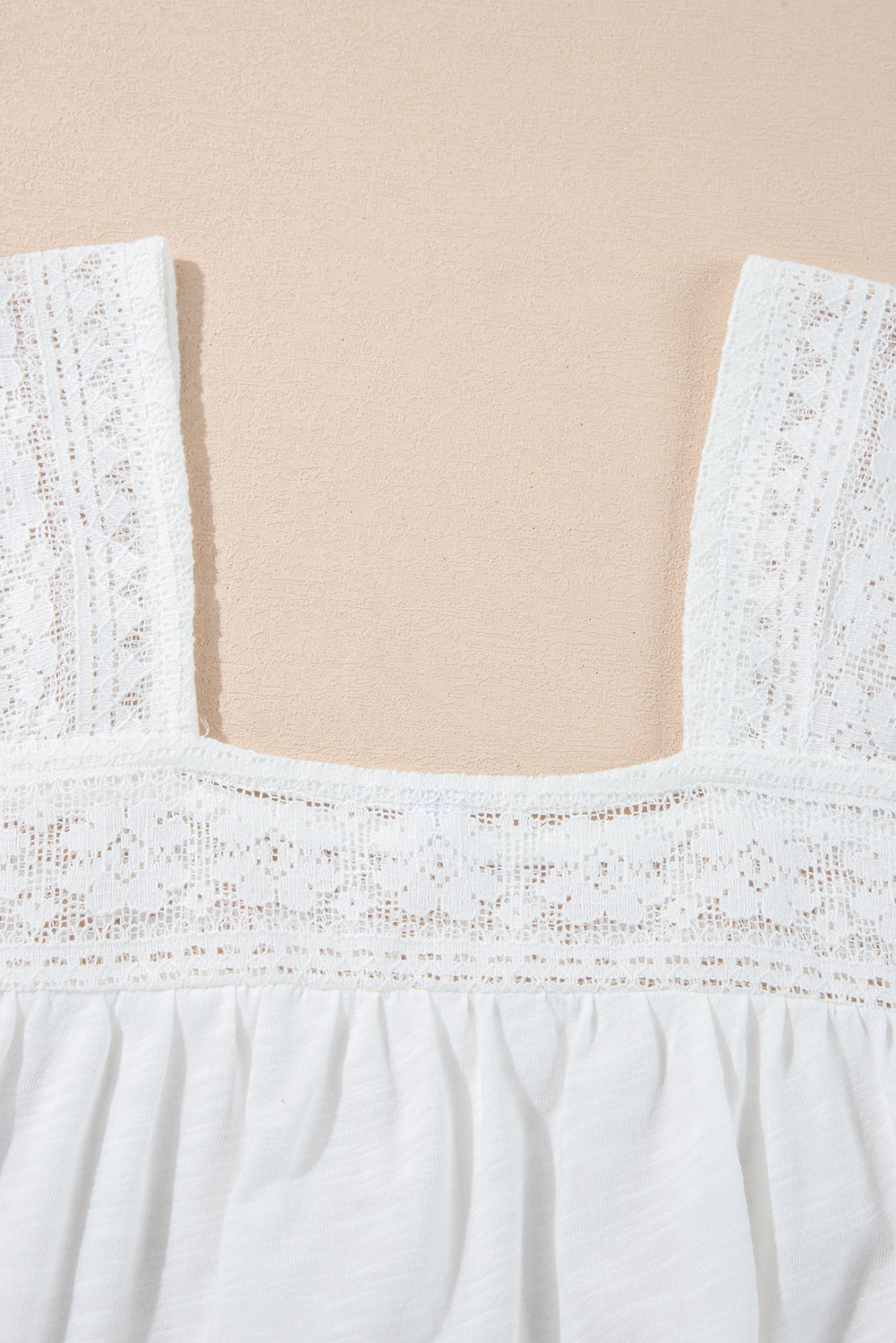 White Hollowed Lace Patchwork Square Neck Short Sleeve Blouse