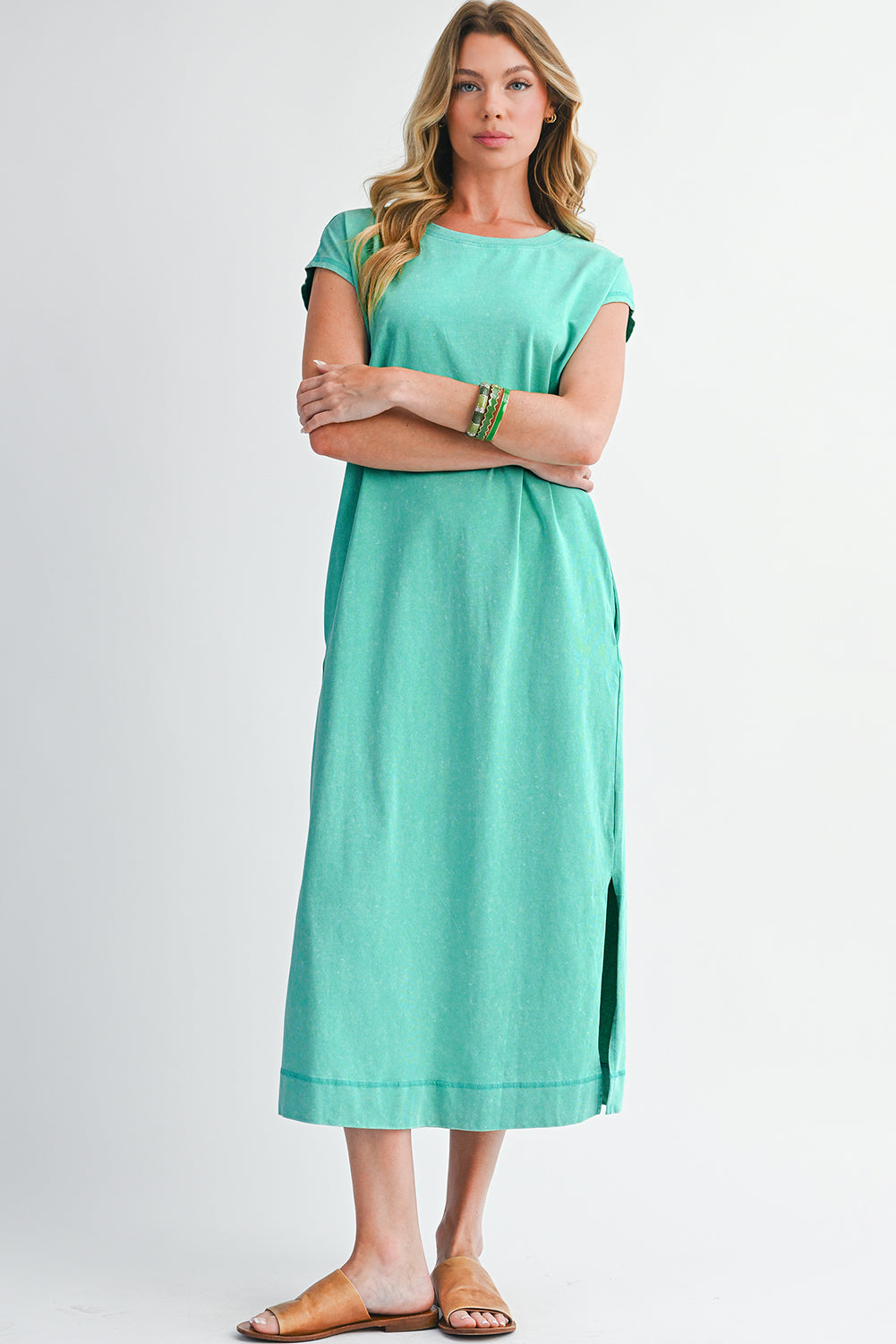 Clearly Aqua Mineral Wash Pocketed T-shirt Dress