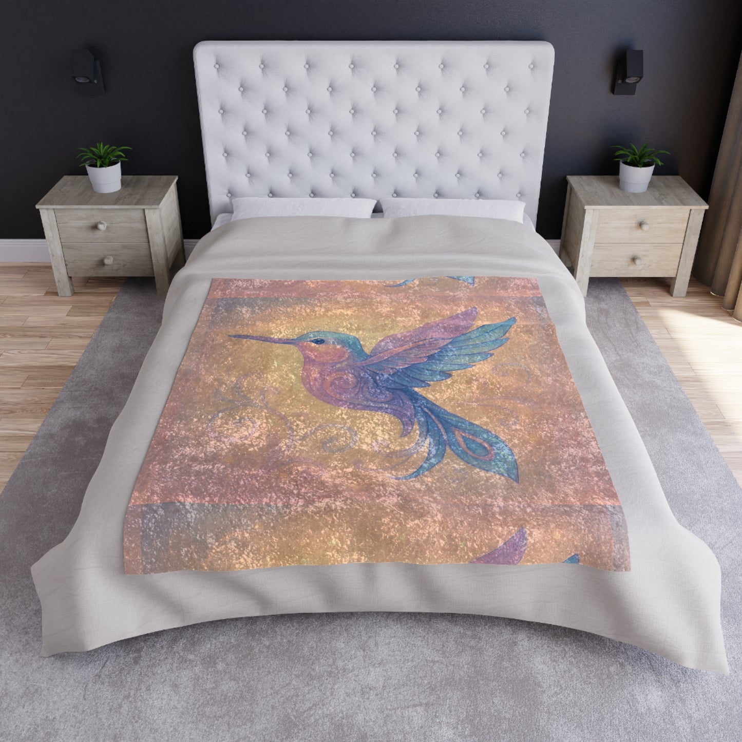 Crushed Velvet Blanket - Pink Hummingbird