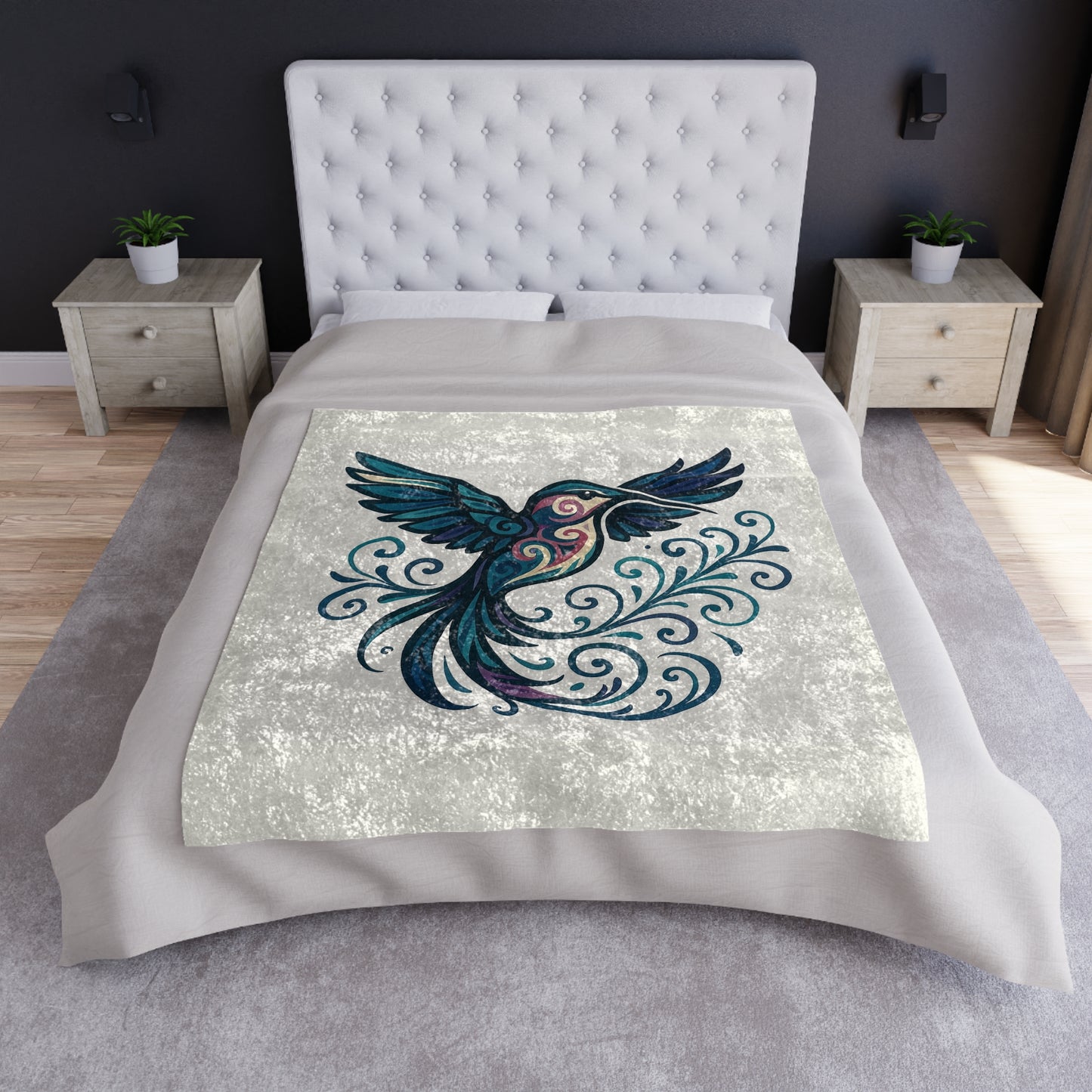 Crushed Velvet Blanket - Turquoise Hummingbird