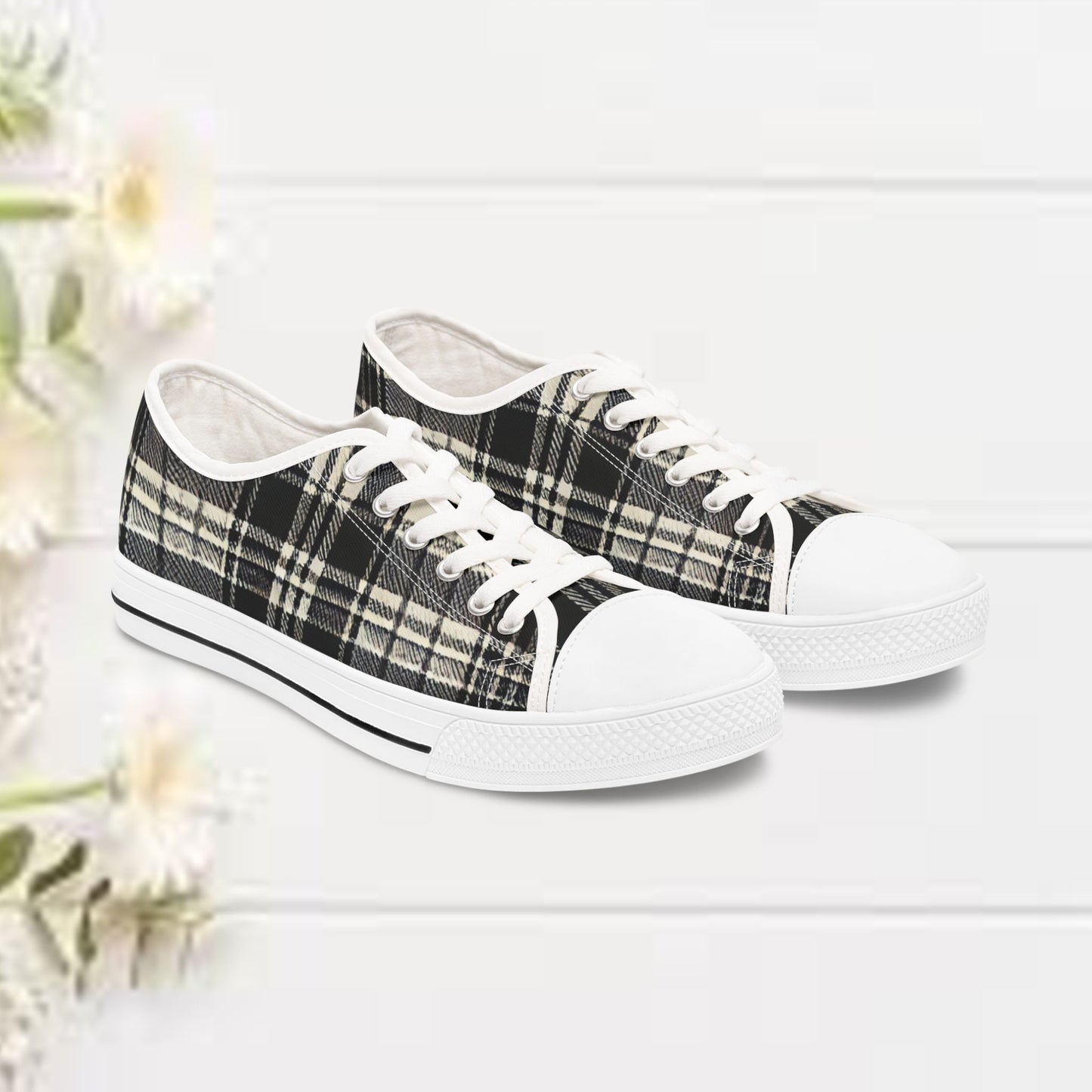 Low Top Sneakers - PrairieSpirits Collection, Plaid Blk