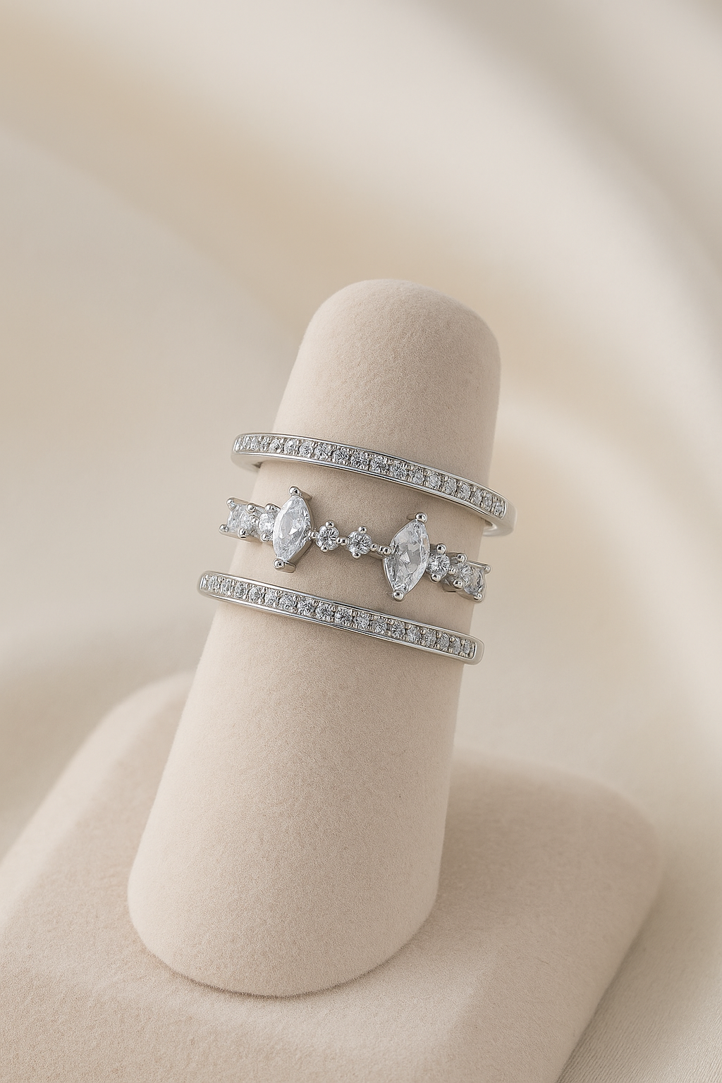 1pc Fashion Sterling Silver Cubic Zirconia Decor Layered Design Ring For Women For Decoration Gift