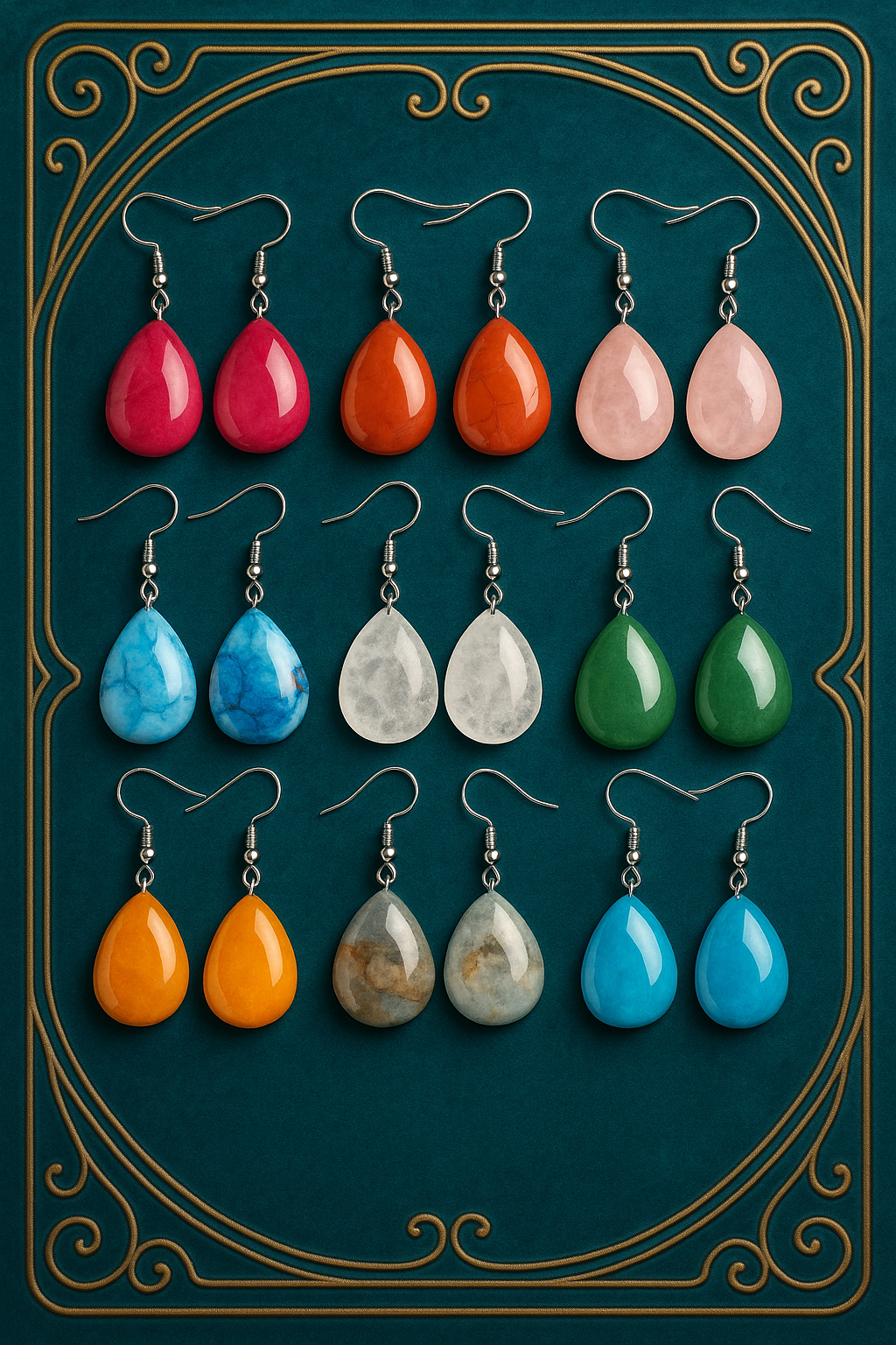 1 Pair Waterdrop Natural Stone Long Drop Earrings – Pink Crystal & Agate