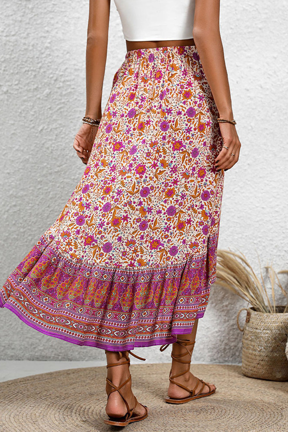 Purple Boho Floral Print Skirt