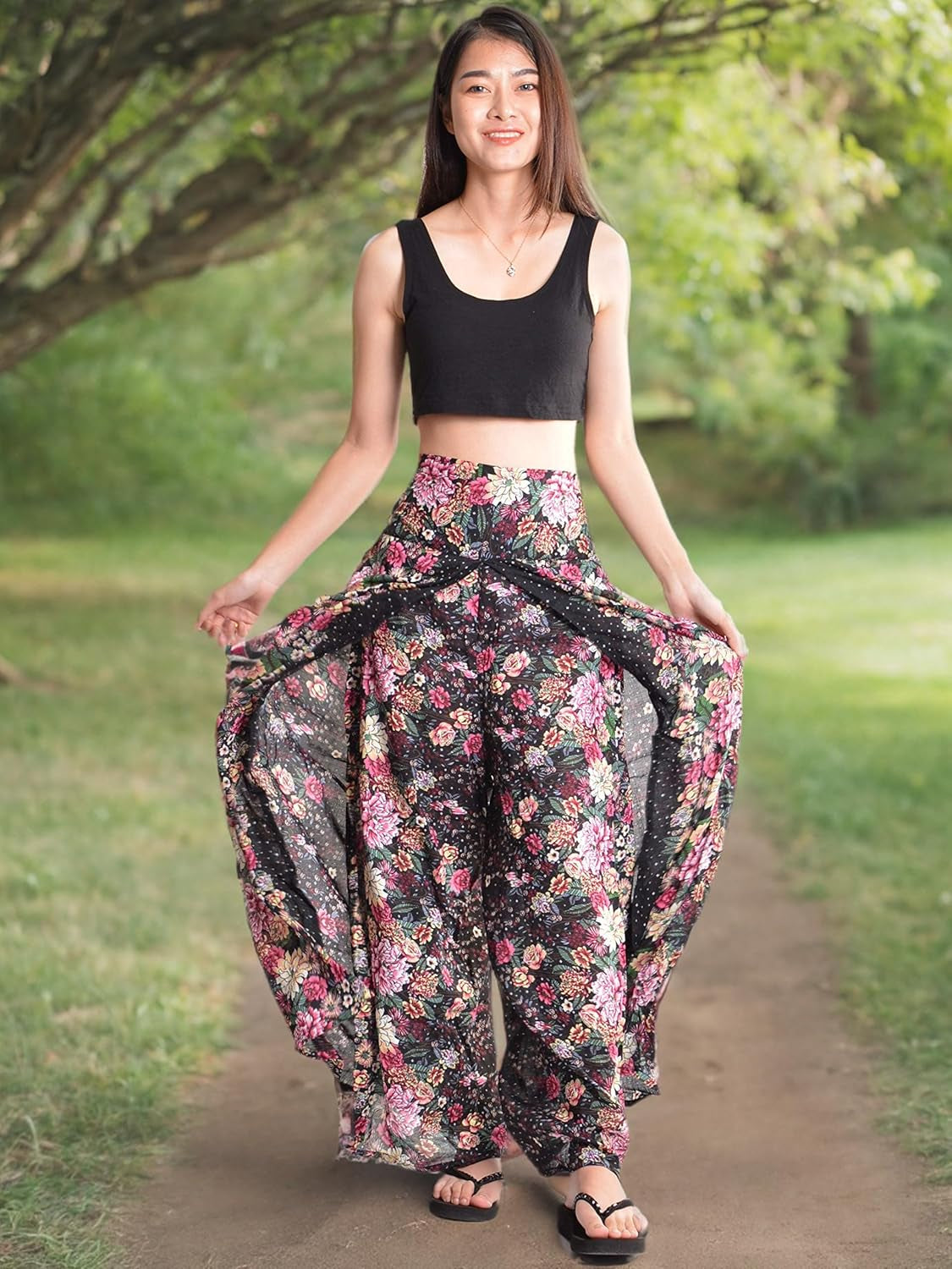 Womens Palazzo Slit Leg Wide Leg Wrap Pants Casual Beach Boho Hippie Bohemian Pilates Flowy Pants Sizes 2-18