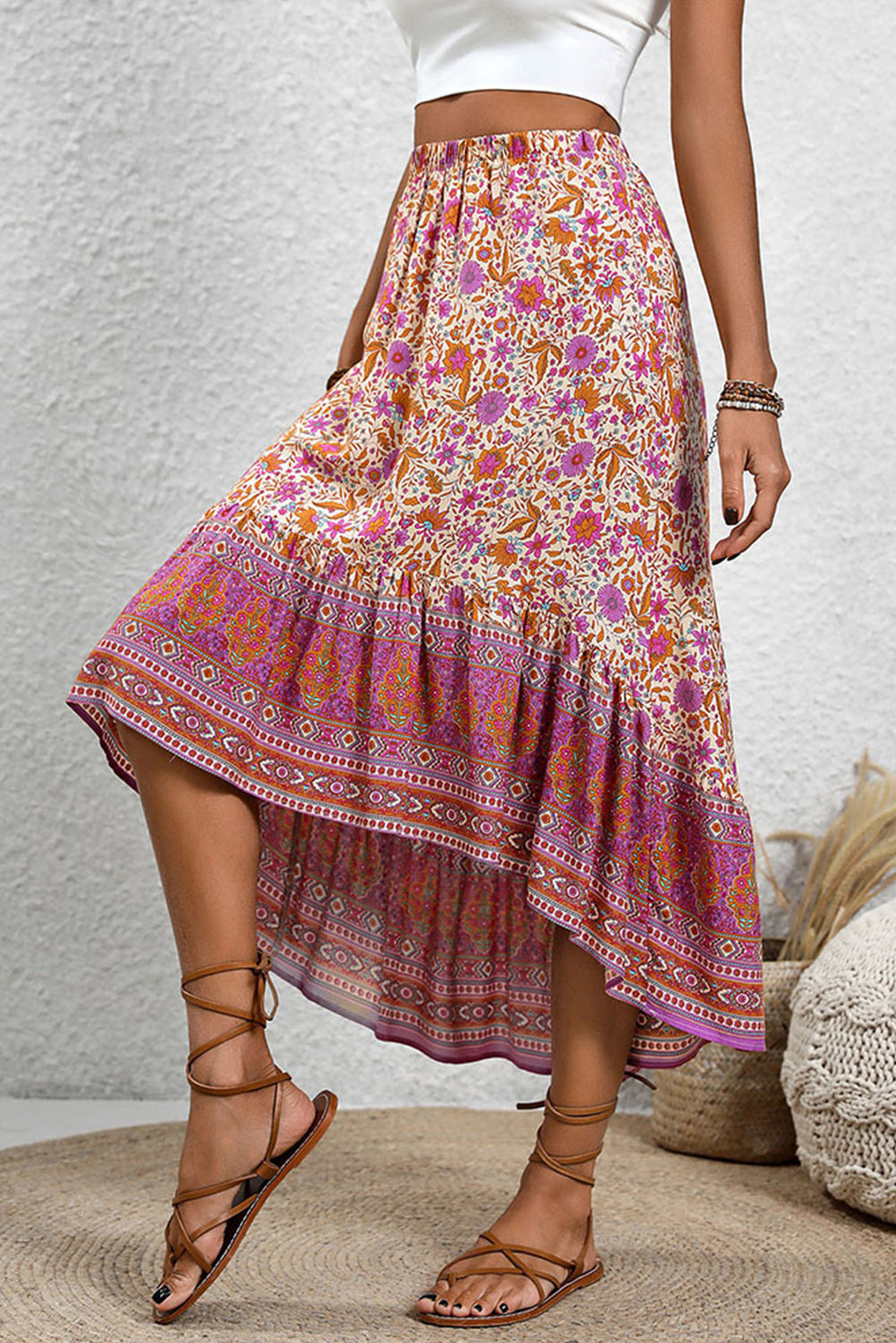 Purple Boho Floral Print Skirt