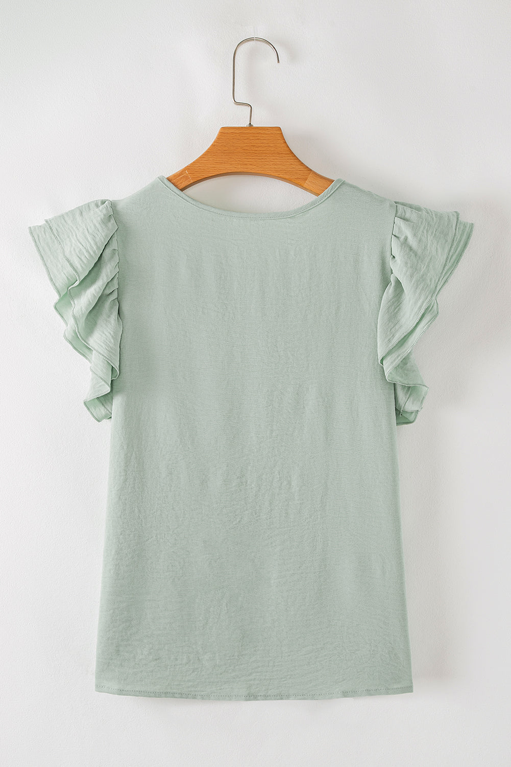 Clearly Aqua Solid Color Ruffle Sleeve Crinkled Blouse