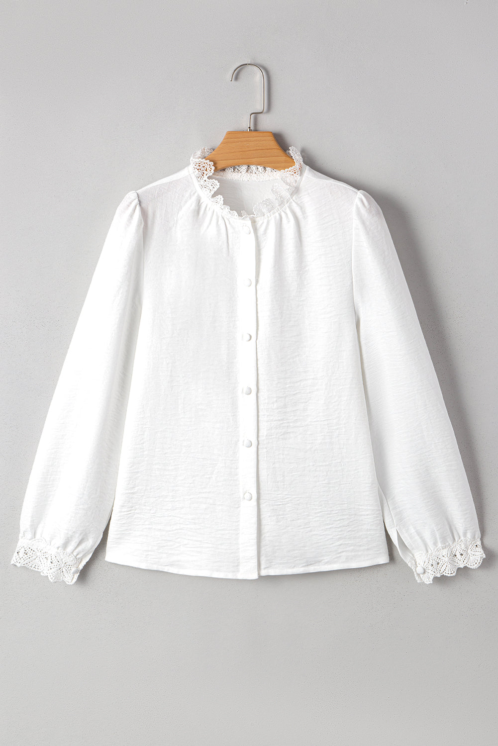White Lace Patchwork Buttoned Collar Loose Shirt