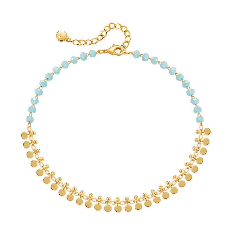 18K Gold Plated Tassels Charm Anklet for Women Boho Summer Bracelet Blue Stone Beaded Handmade Jewelry Wholesale