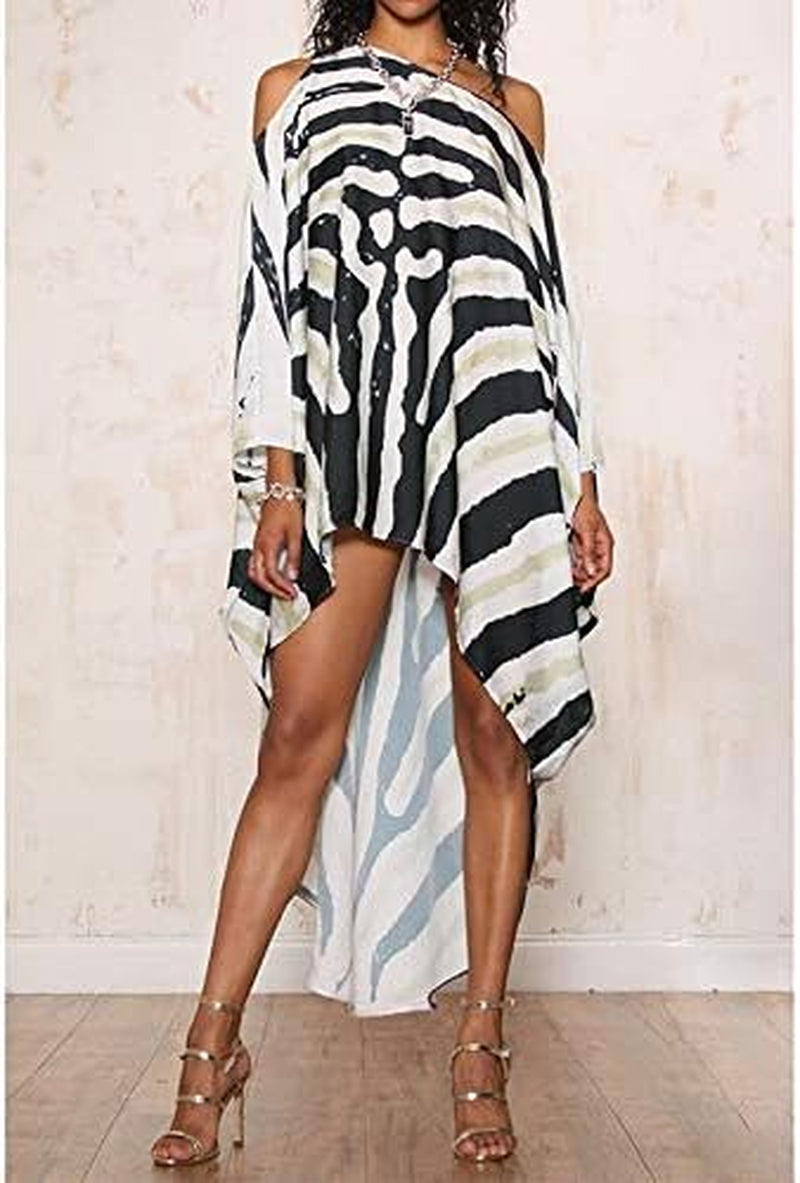 Women'S Casual Boho Maxi Dress Sexy Sundress Beach Cover up Dress Loose Kaftan off Shoulder