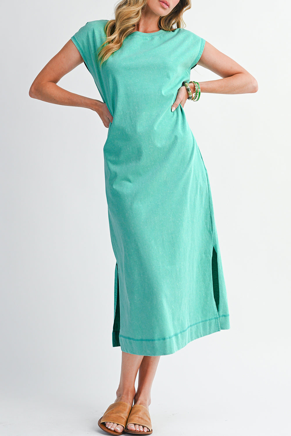 Clearly Aqua Mineral Wash Pocketed T-shirt Dress