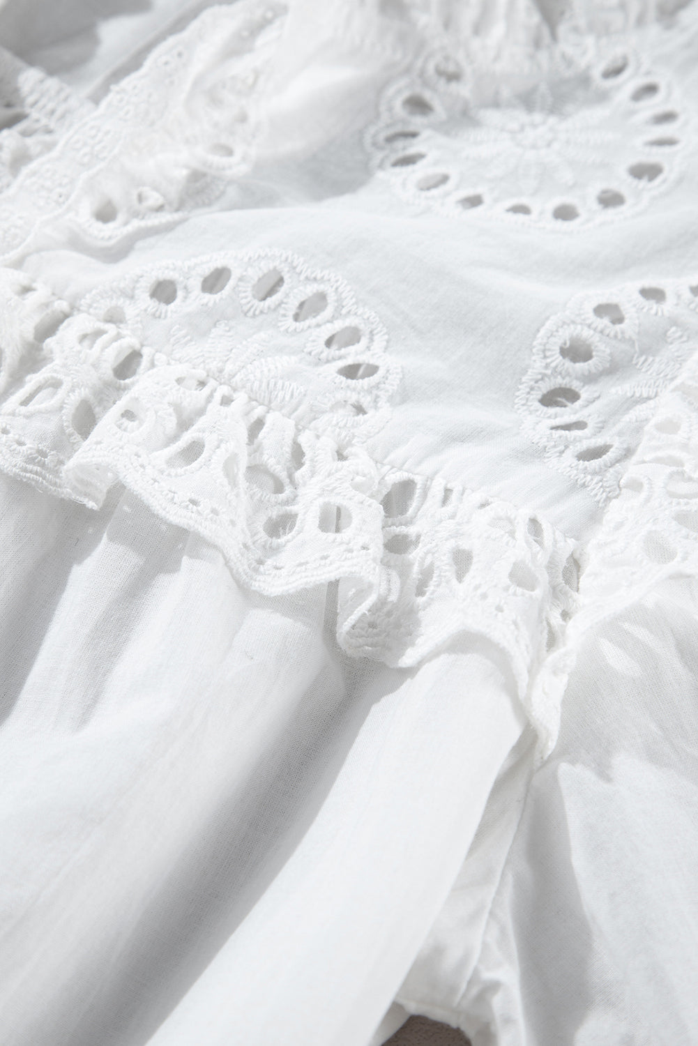 White Embroidered Lace Patchwork Tie Neck Half Sleeve Blouse