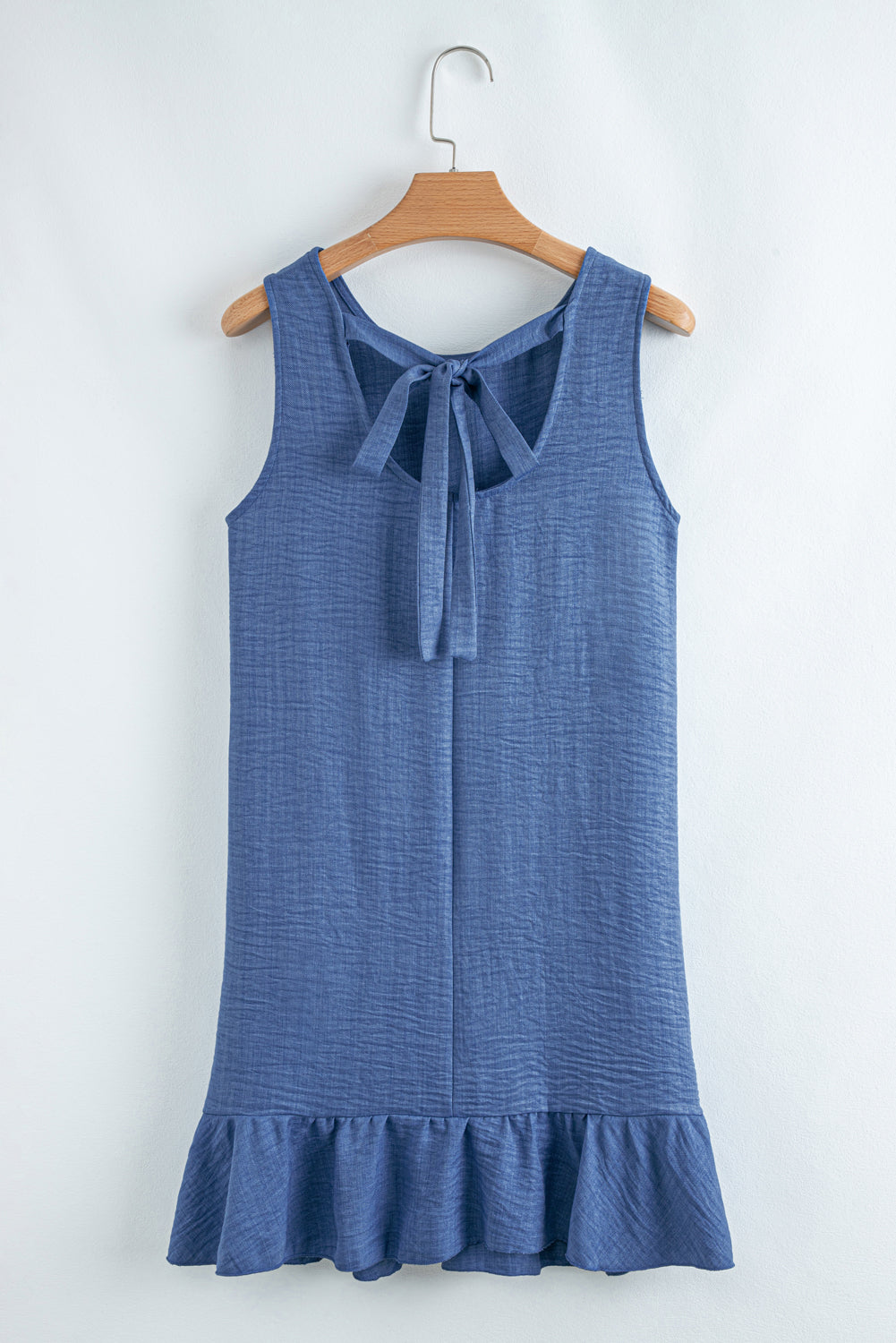 Ashleigh Blue Sleeveless Knot Backless Ruffle Hem Mini Dress