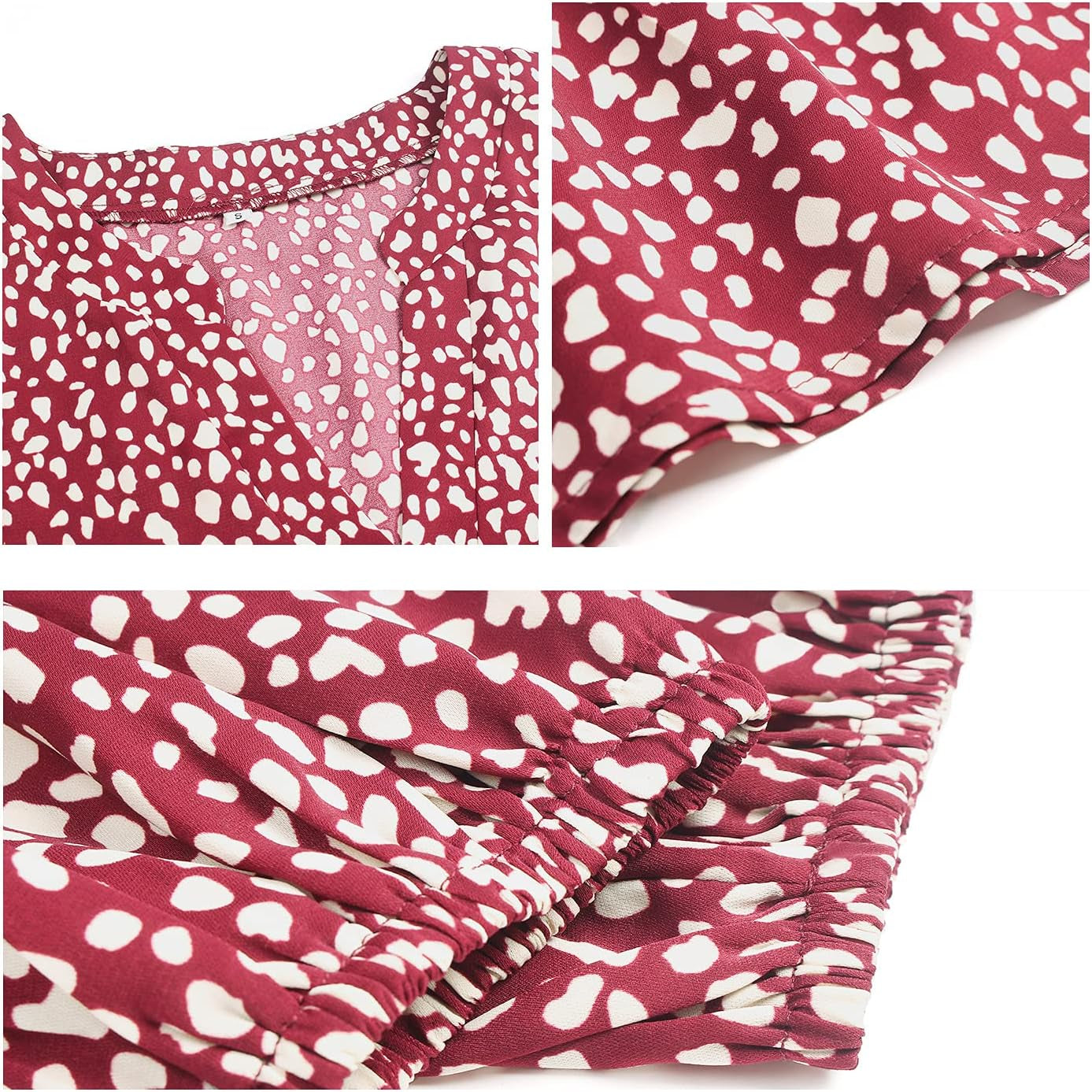 Women'S Casual Tunic Dress Long Sleeve Boho Polka Dot Swing Ruffle Mini Dress S-3XL