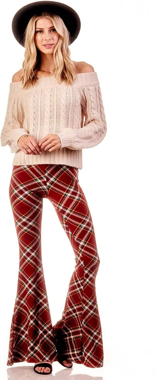 Boho Flare Pants, Elastic Waist, Wide Leg Pants for Women, Solid & Printed, Stretchy and Soft