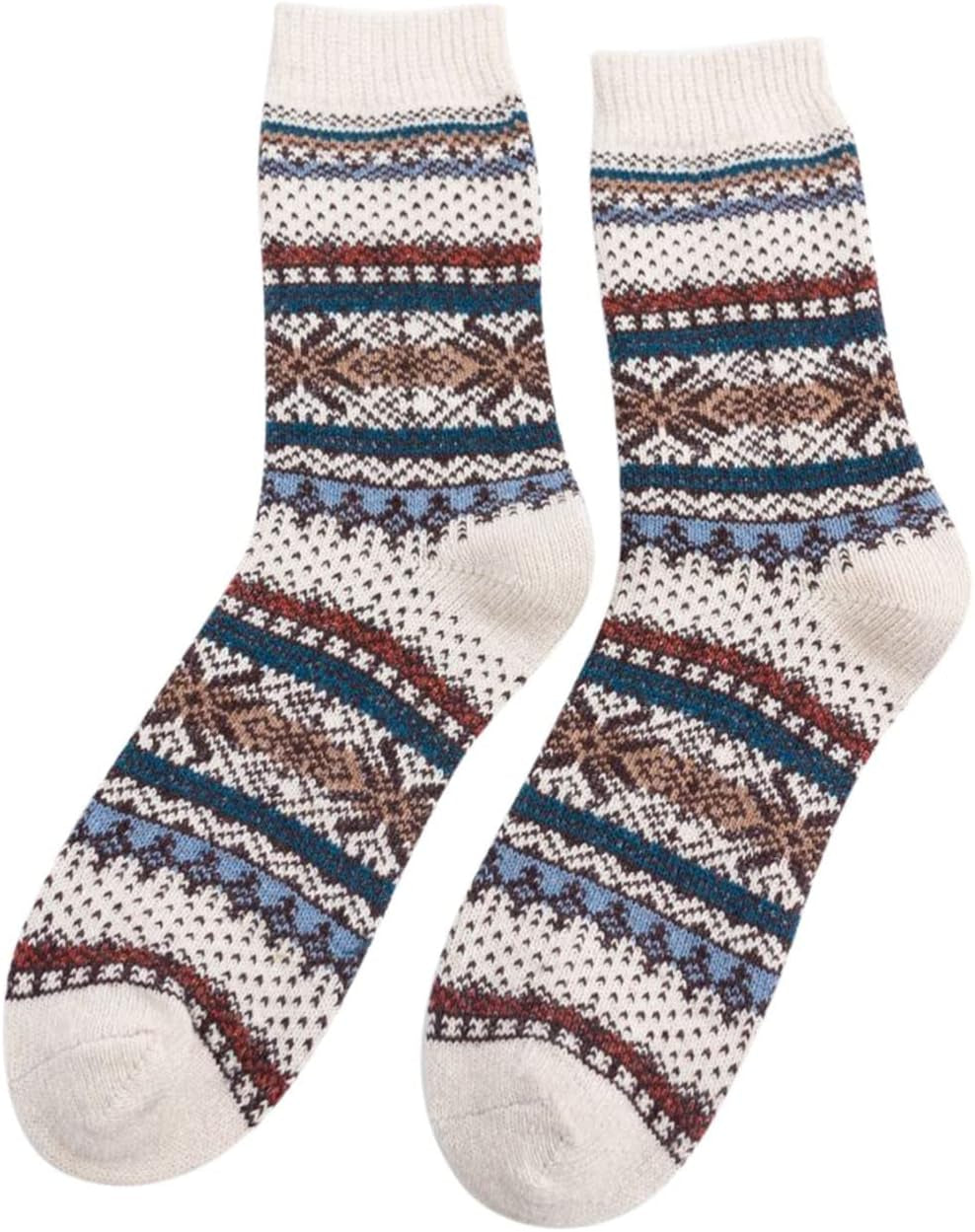 5 Pairs Winter Womens Wool Socks - Warm Thick Knit Soft Cozy Crew Socks Christmas Gift Socks for Women Vintage Casual Socks