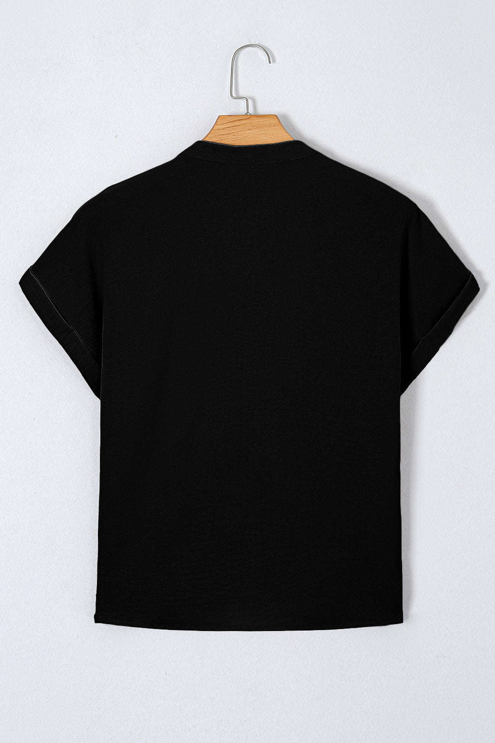 Black Notched Neck Batwing Sleeve Blouse