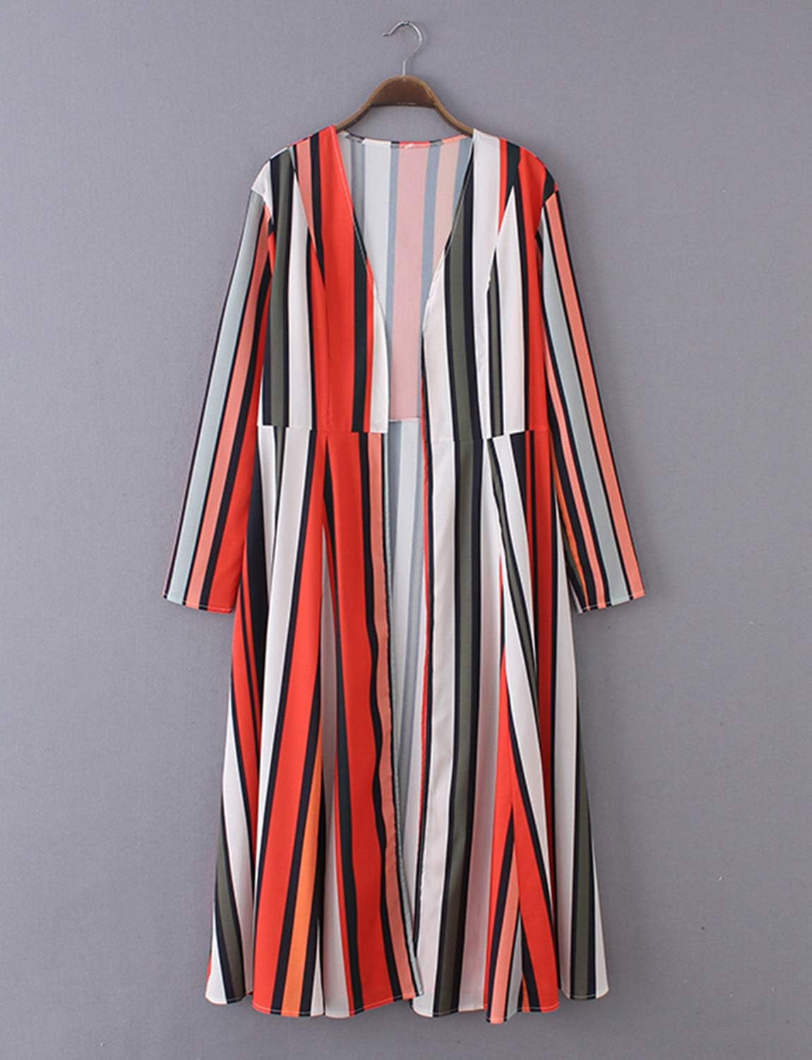 Women'S Chiffon Split Long Sleeve Lightweight Striped Kimono Cardigan Spring Outfit Wrap Cover up Medium