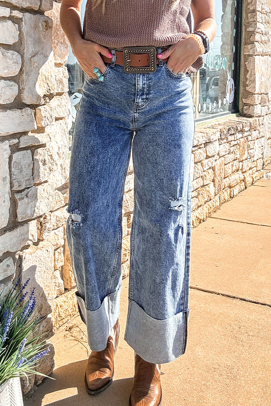 Ashleigh Blue Mineral Wash Distressed Wide Leg Jeans