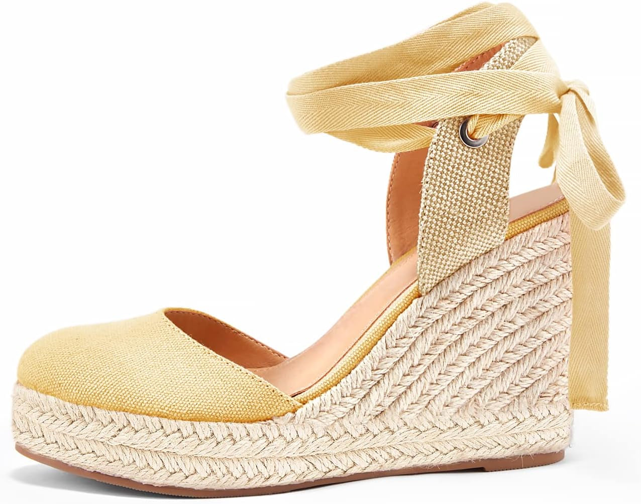 Womens Espadrilles Wedge Sandals Platform Closed Toe Ankle Strap Lace up Summer Shoes