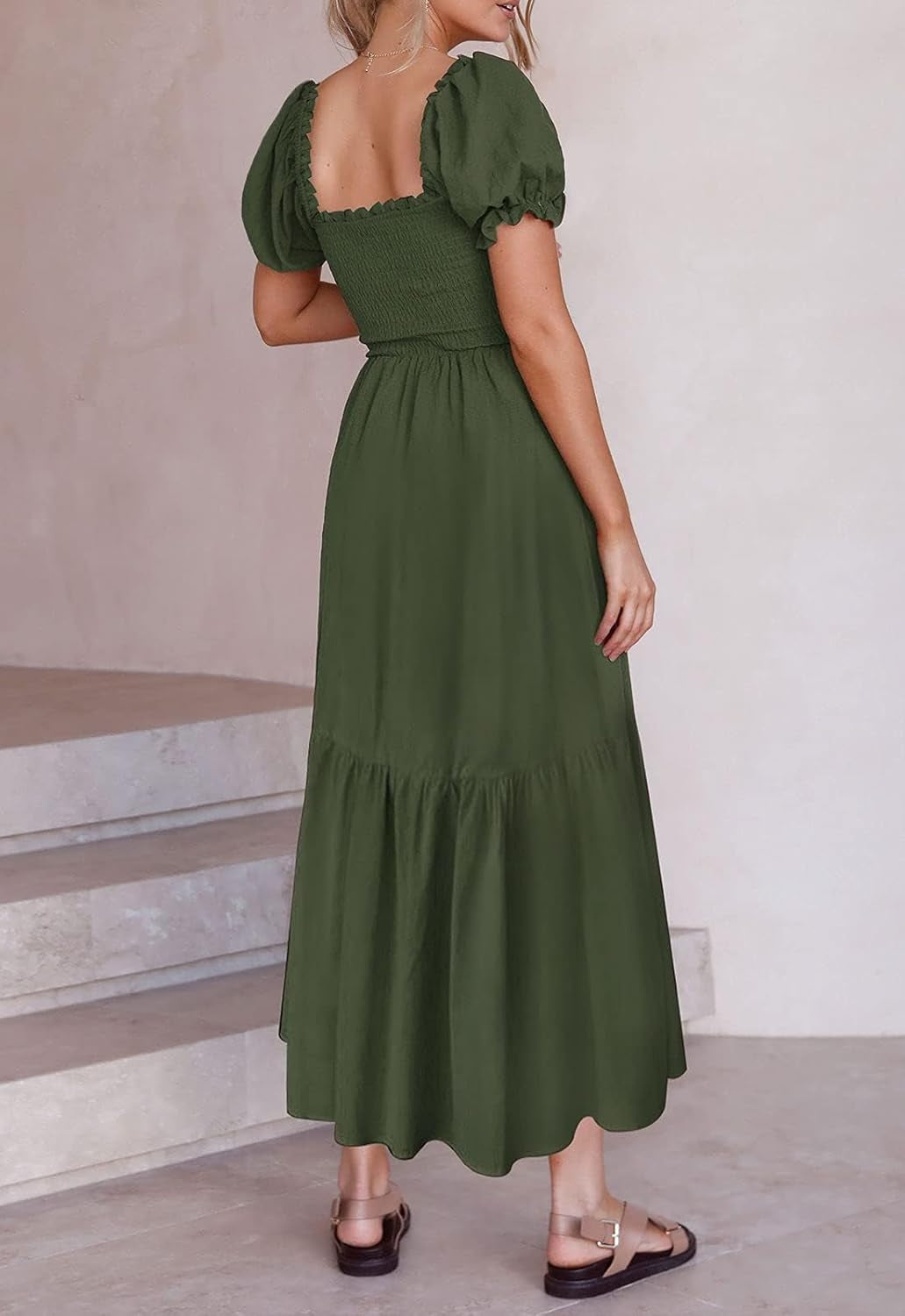 Women'S 2025 Summer Boho Floral Print Square Neck Ruffle Swing Beach Long Maxi Dress