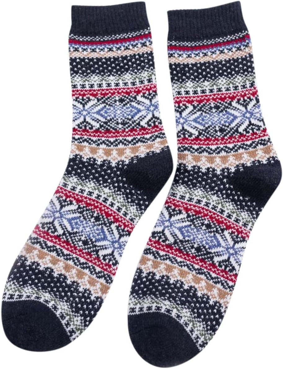 5 Pairs Winter Womens Wool Socks - Warm Thick Knit Soft Cozy Crew Socks Christmas Gift Socks for Women Vintage Casual Socks