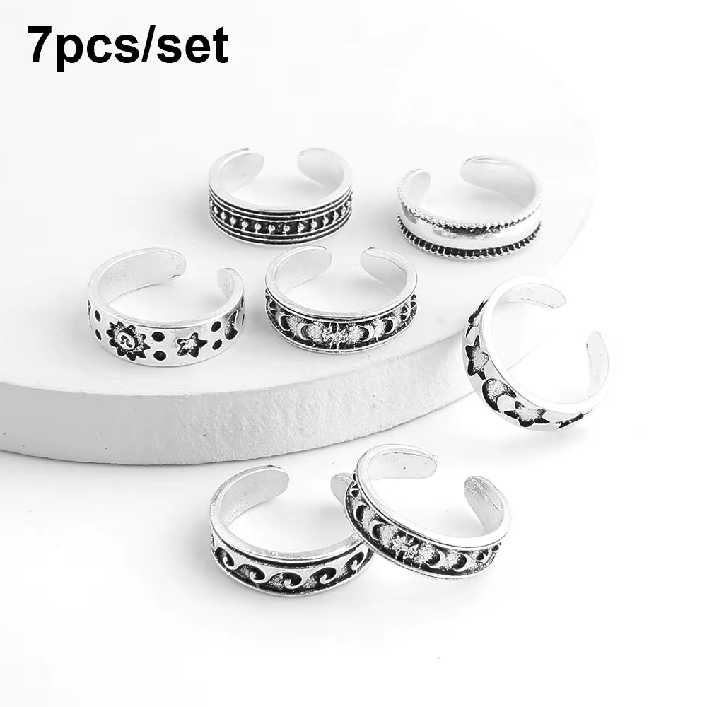 9Pcs Beach Foot Ring Open Adjustable Toe Rings Wave Alloy Ring Adjustable Rings Set for Women Foot Jewelry Boho
