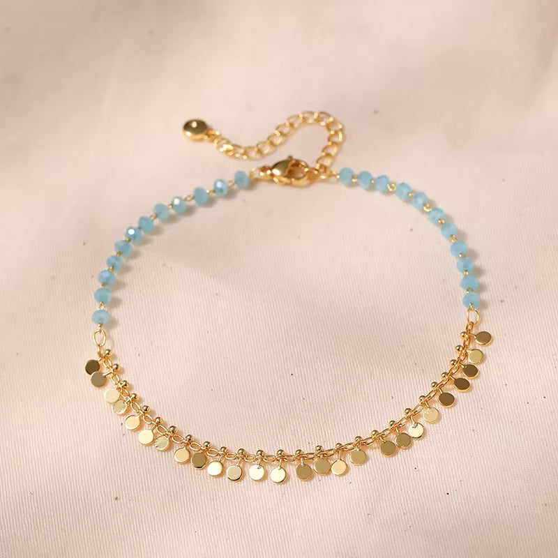 18K Gold Plated Tassels Charm Anklet for Women Boho Summer Bracelet Blue Stone Beaded Handmade Jewelry Wholesale