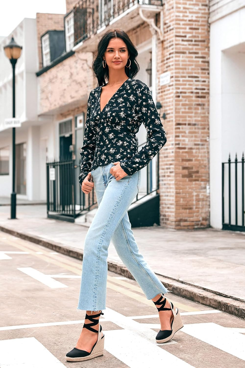 Women'S Espadrille Wedge Sandals Closed Toe Lace up Platform Ankle Wrap Summer Casual Shoes